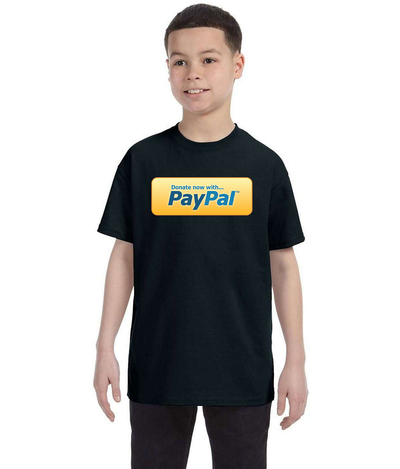 Donate With PayPal Button Logo Symbol Emblem Customized Design on Youth T-Shirt Tee