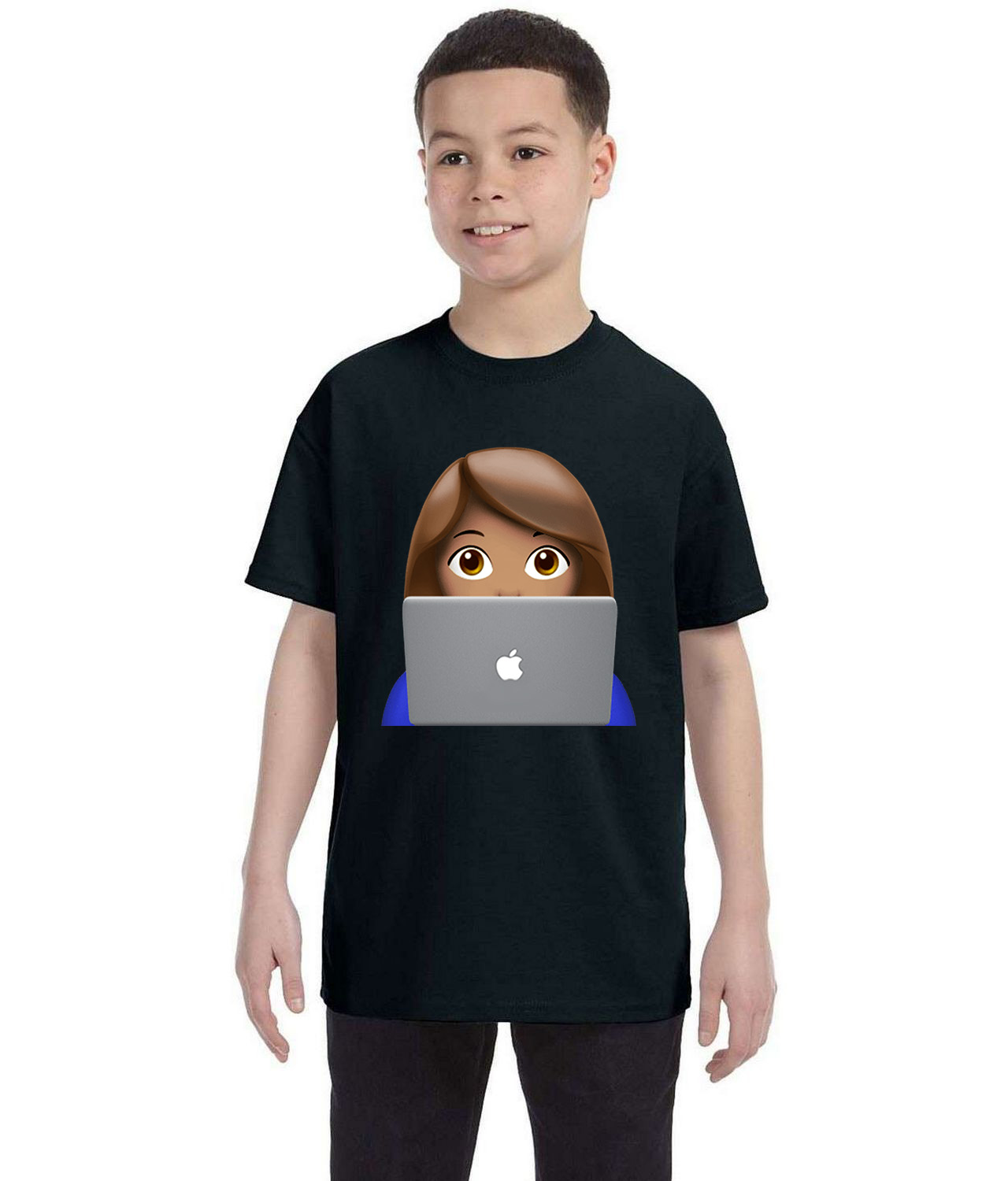 Apple Fan Emoji Logo Symbol Emblem Customized Design on Youth T-Shirt Tee