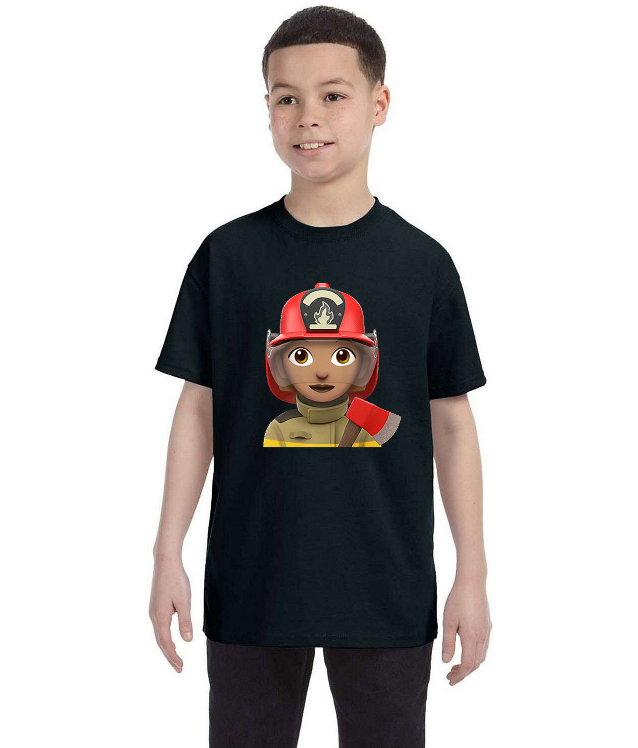 Apple Fireman Emoji Logo Symbol Emblem Customized Design on Youth T-Shirt Tee
