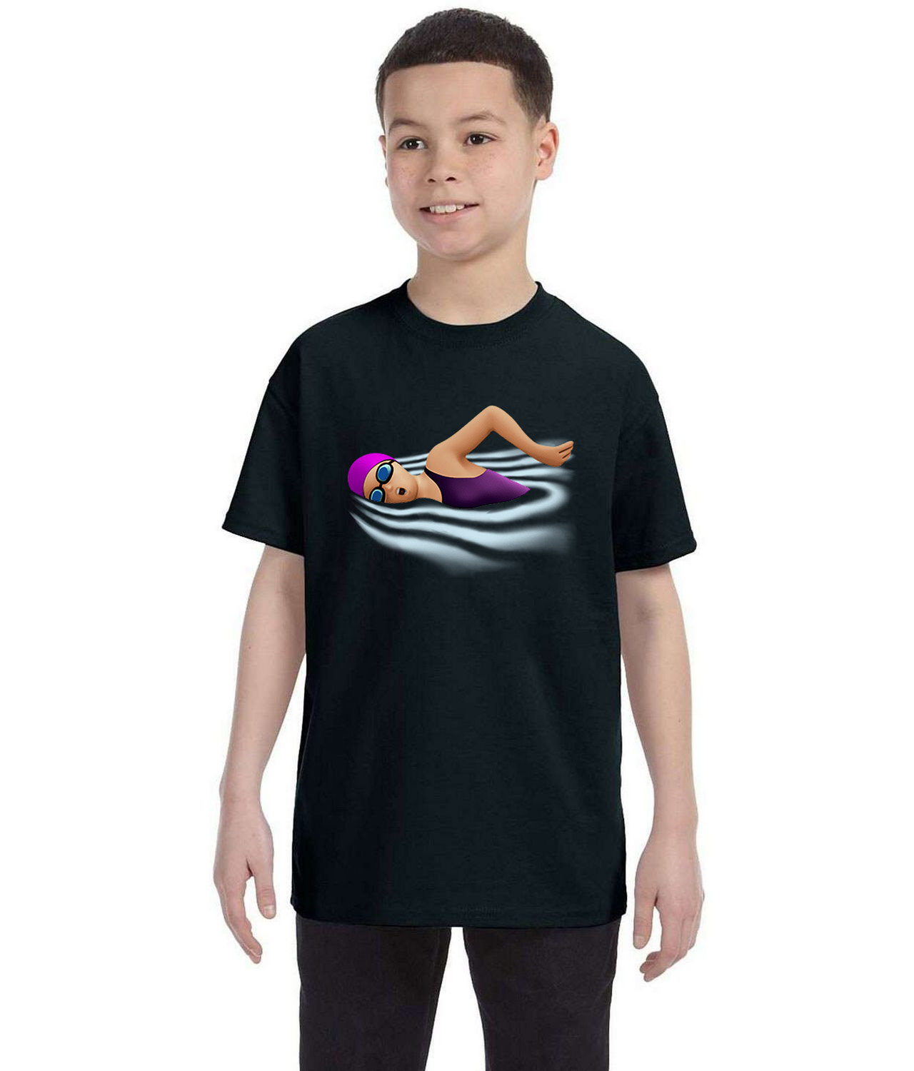 Apple Swimmer Emoji Logo Symbol Emblem Customized Design on Youth T-Shirt Tee