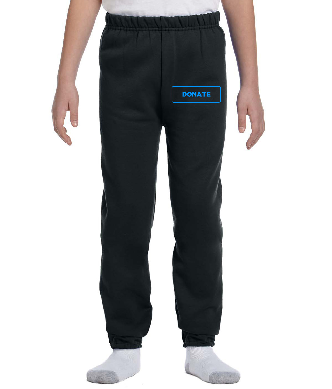 Simple Blue Outline Donate Button Logo Symbol Emblem Customized Design on Youth Closed-Bottom Sweatpants