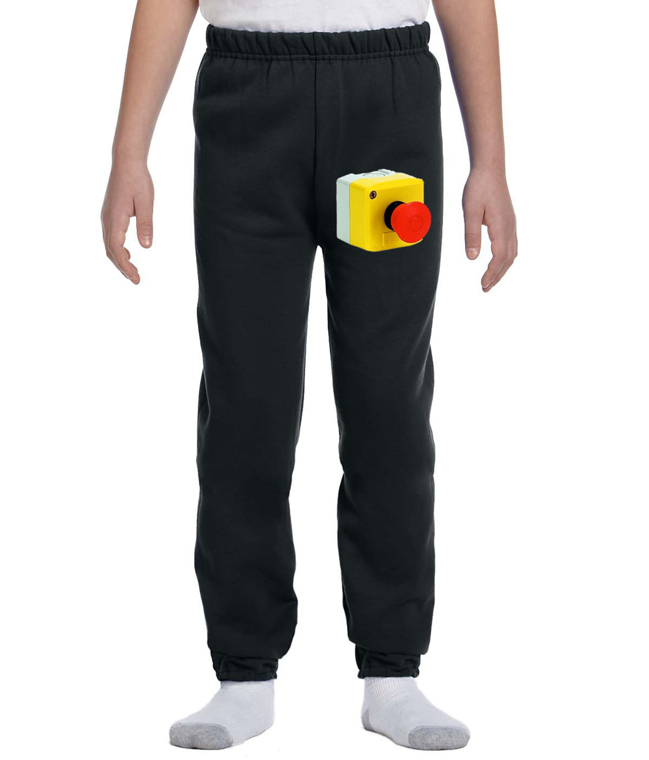 Emergency Stop Mushroom Button Logo Symbol Emblem Customized Design on Youth Closed-Bottom Sweatpants