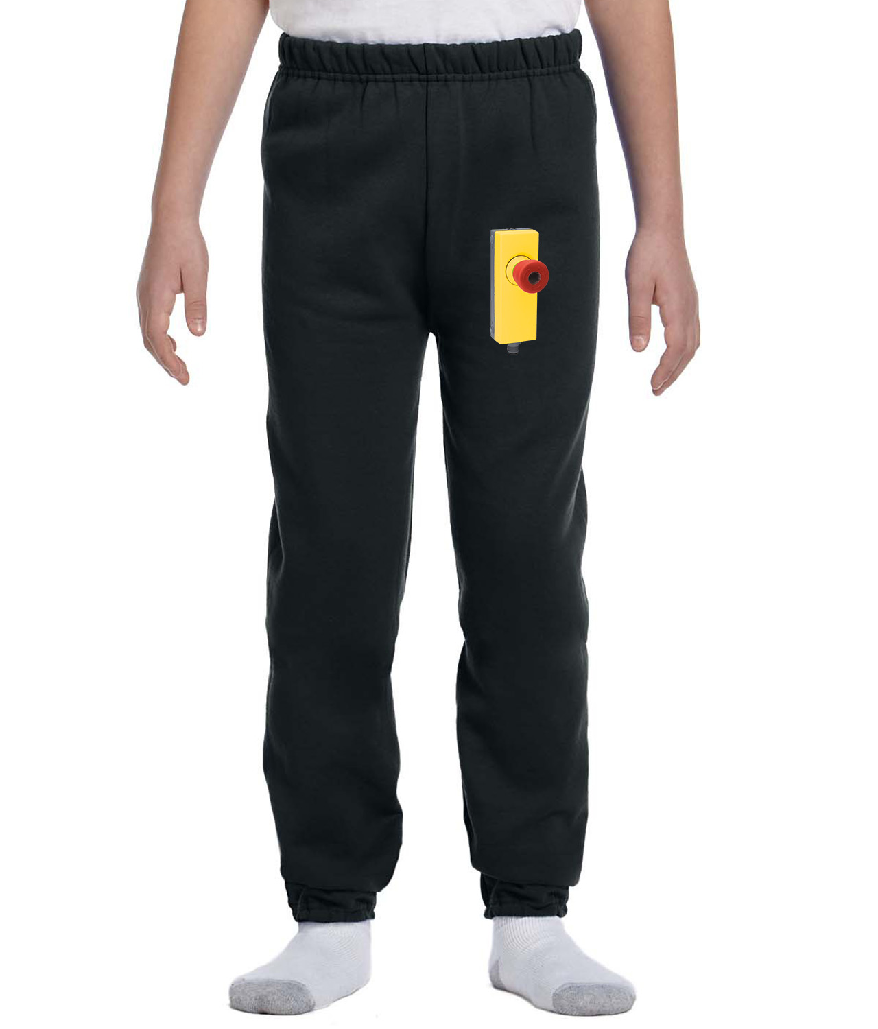 Industrial Emergency Stop Button Logo Symbol Emblem Customized Design on Youth Closed-Bottom Sweatpants