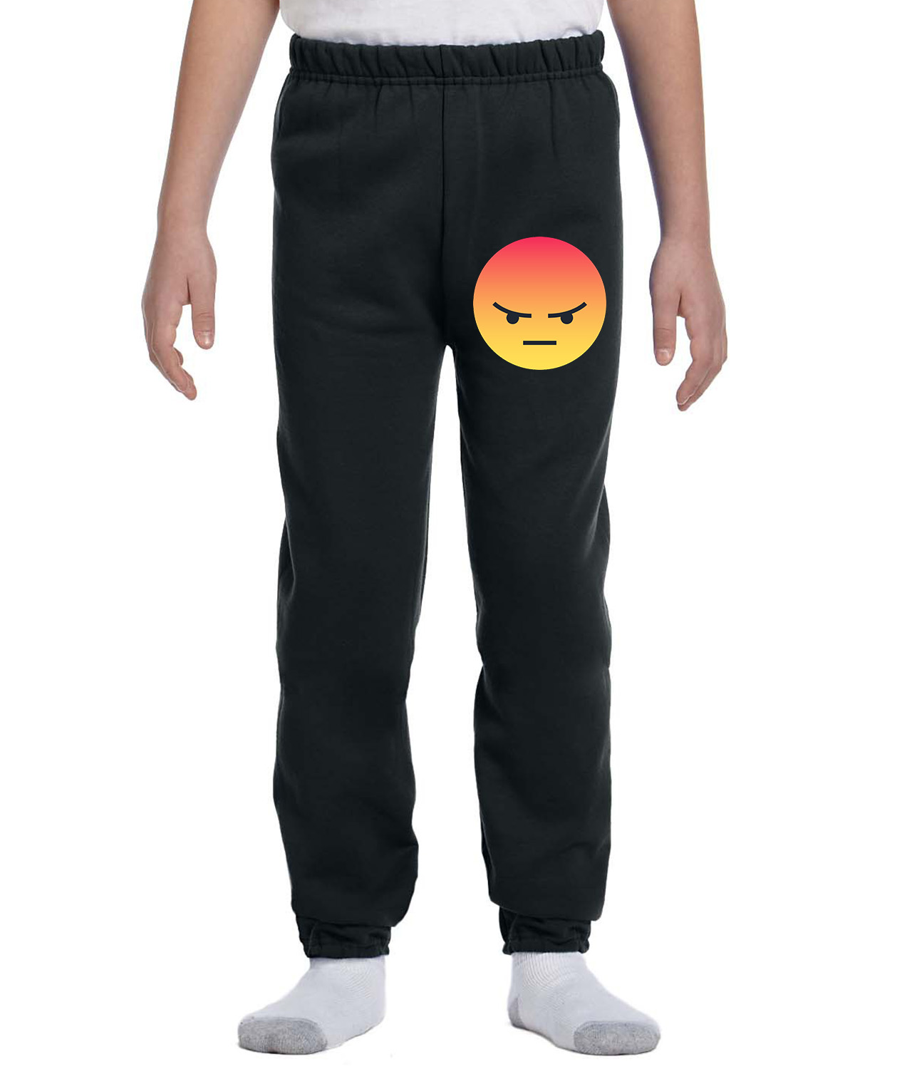 Angry Reaction Emoji Logo Symbol Emblem Customized Design on Youth Closed-Bottom Sweatpants