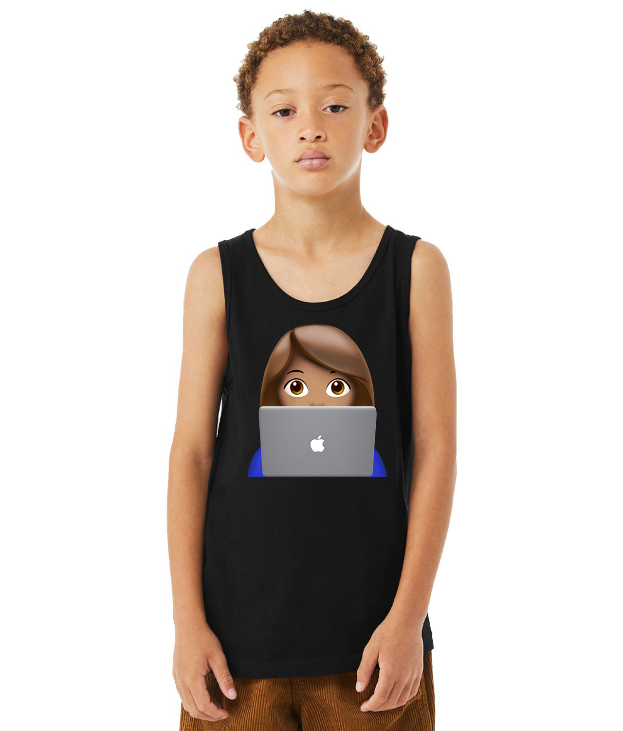 Apple Fan Emoji Logo Symbol Emblem Customized Design on Youth Tank Top