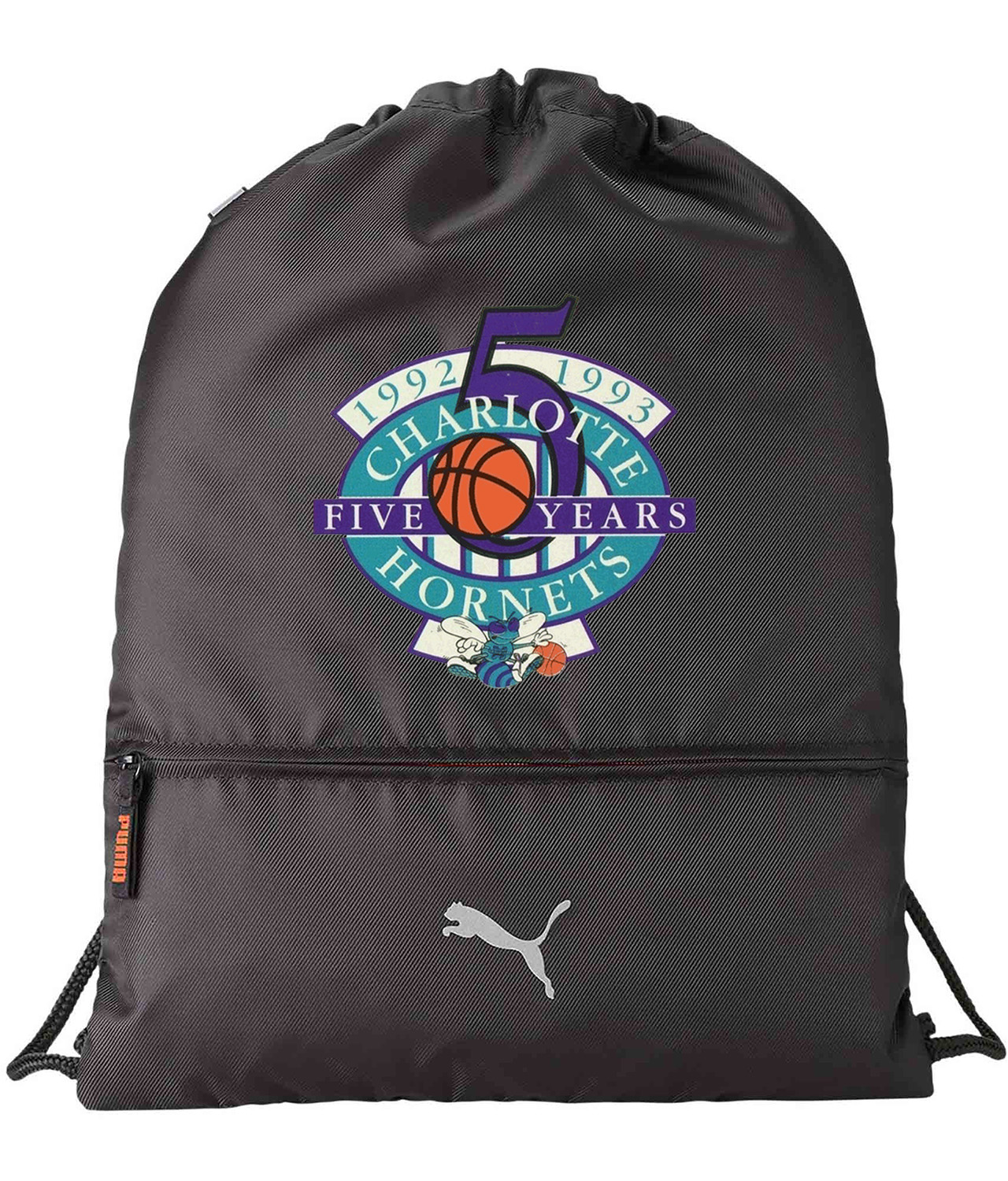 Charlotte Hornets 5th Anniversary NBA Basketball Logo Symbol Emblem Customized Design on Lightweight Drawstring Backpack Bag