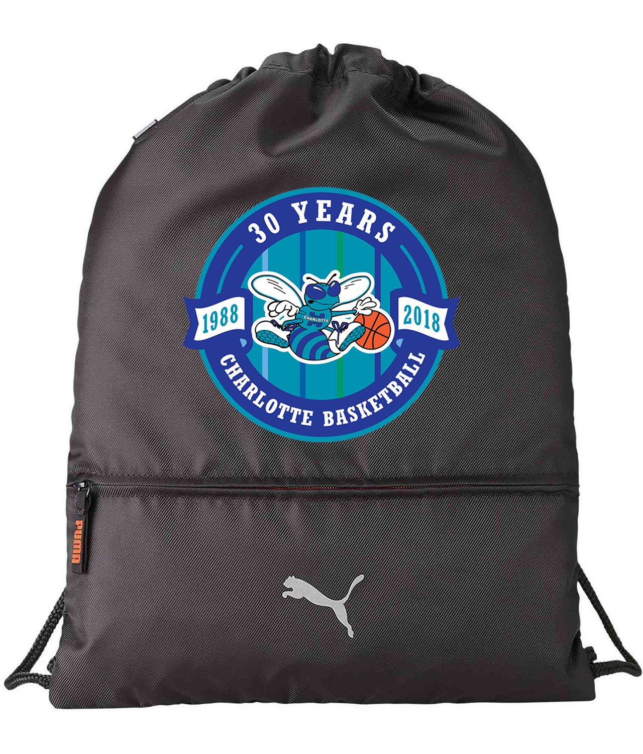 Charlotte Hornets 30th Anniversary NBA Basketball Logo Symbol Emblem Customized Design on Lightweight Drawstring Backpack Bag