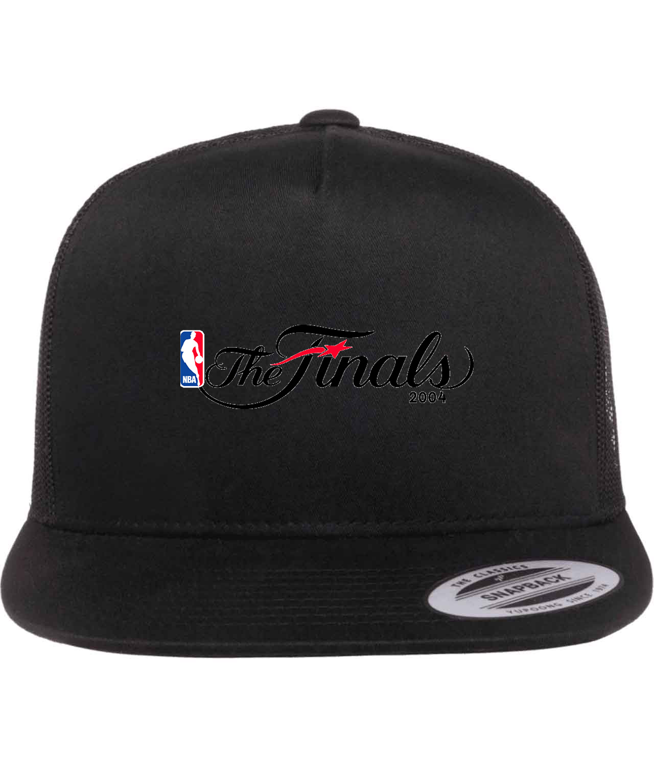 2004 NBA Finals Script NBA Basketball Logo Symbol Emblem Customized Design on Classic Trucker Cap Hat