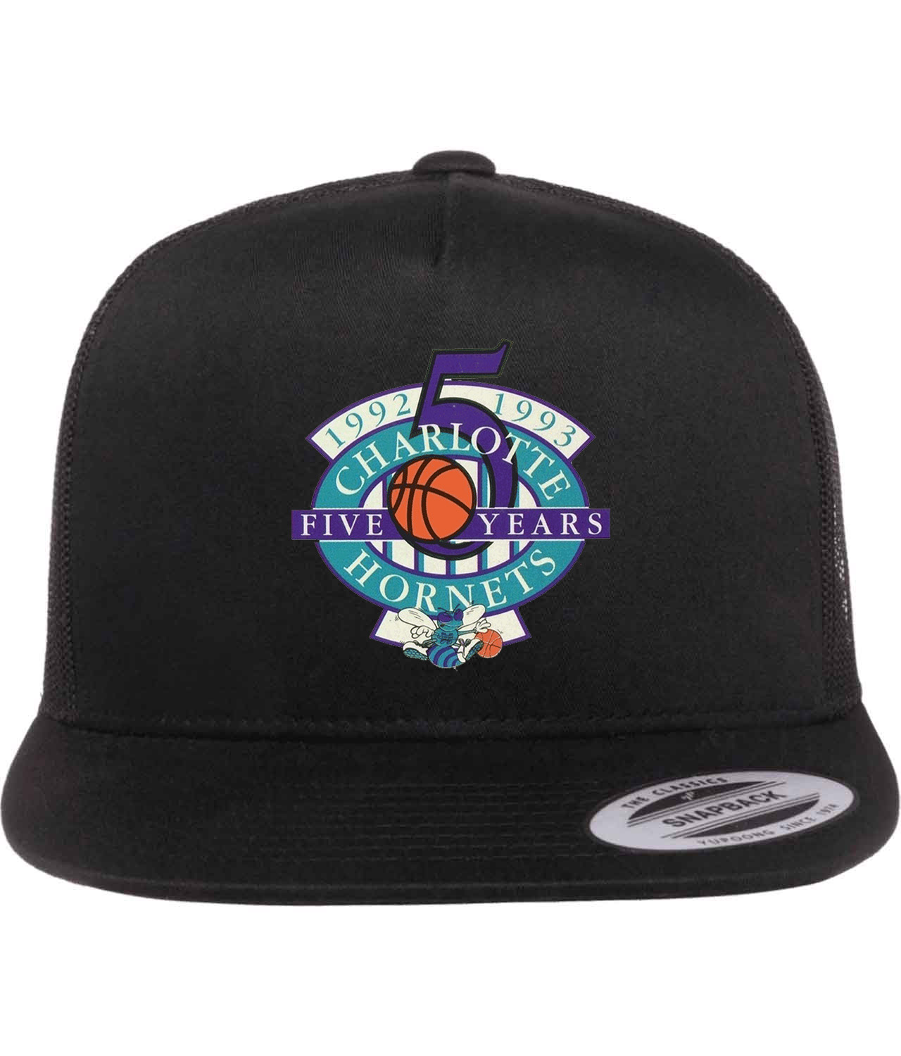 Charlotte Hornets 5th Anniversary NBA Basketball Logo Symbol Emblem Customized Design on Classic Trucker Cap Hat