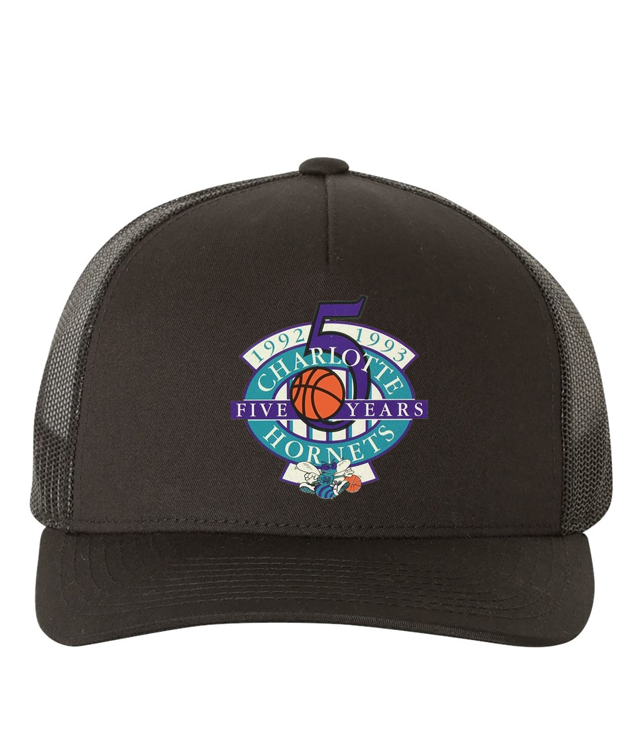 Charlotte Hornets 5th Anniversary NBA Basketball Logo Symbol Emblem Customized Design on Retro Trucker Cap Hat