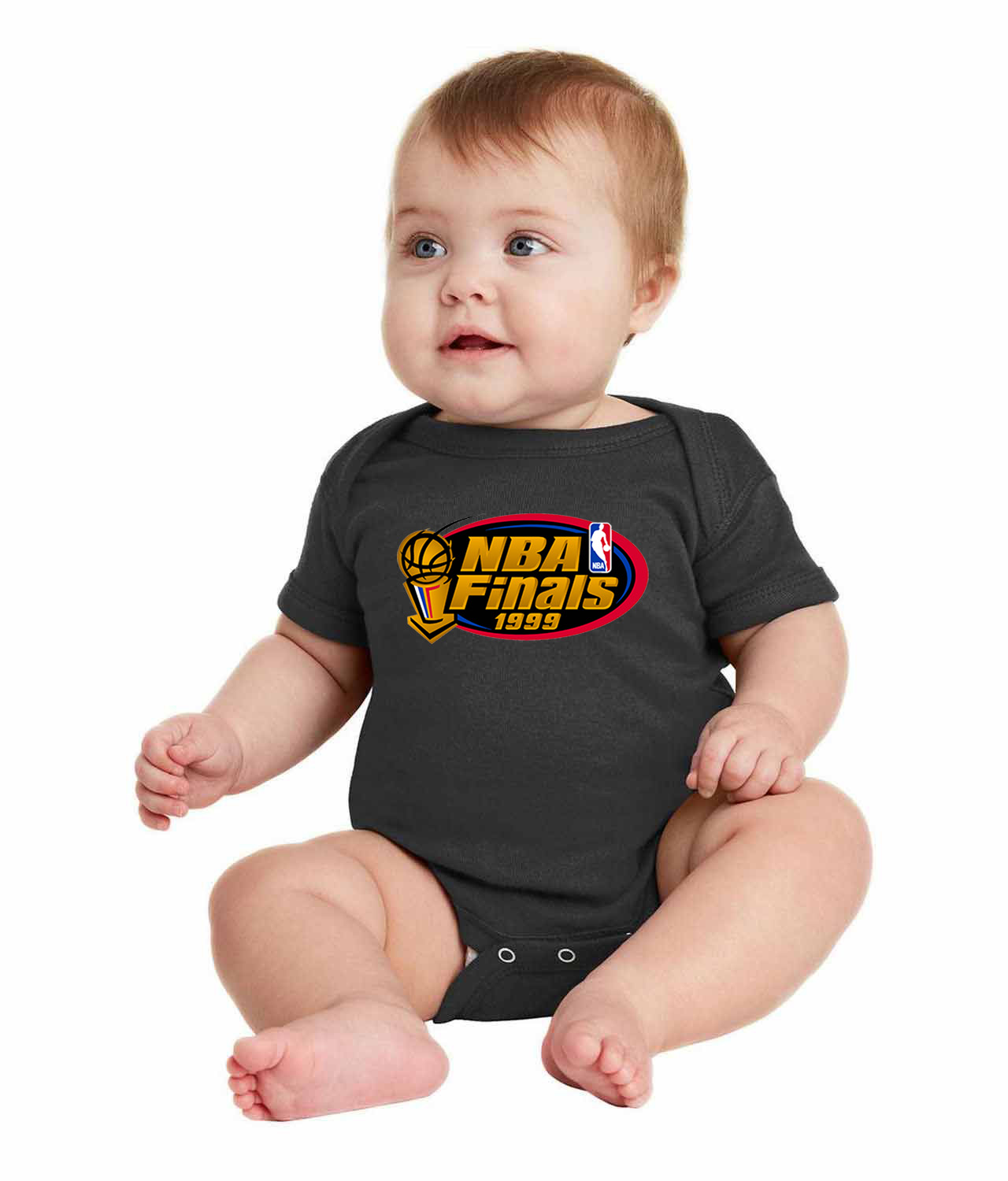 1999 NBA Finals New York Knicks vs San Antonio Spurs NBA Basketball Logo Symbol Emblem Customized Design on Infant Baby Rib Bodysuit