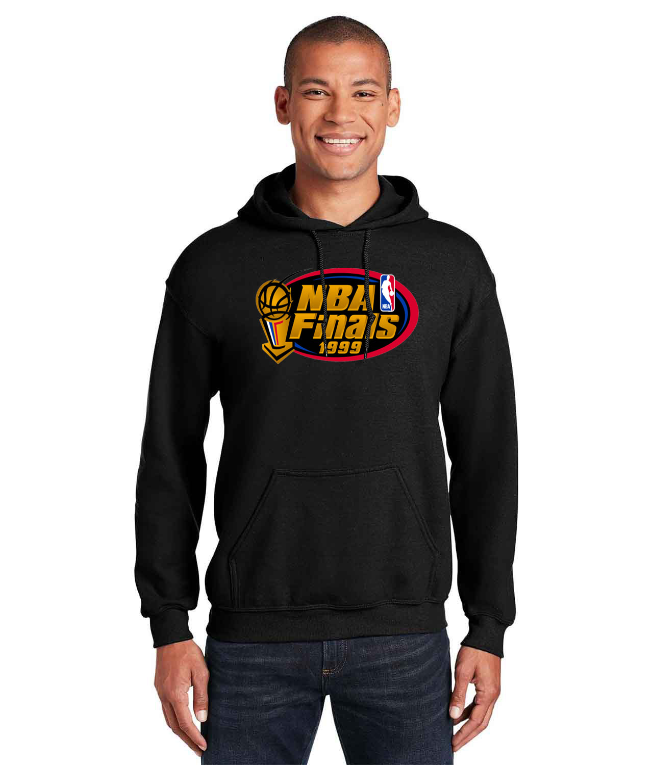 1999 NBA Finals New York Knicks vs San Antonio Spurs NBA Basketball Logo Customized Design on Unisex Hooded Sweatshirt - Image 1
