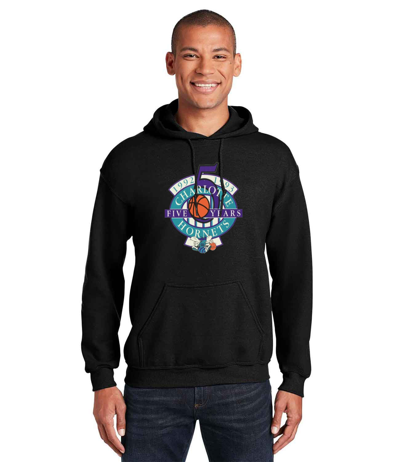 Charlotte Hornets 5th Anniversary NBA Basketball Logo Customized Design on Unisex Hooded Sweatshirt