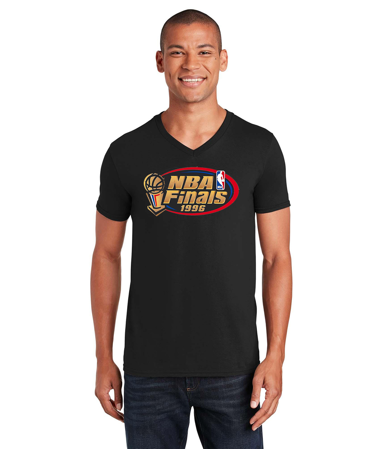 1996 NBA Finals NBA Basketball Logo Symbol Emblem Customized Design on Unisex V-Neck T-Shirt Tee