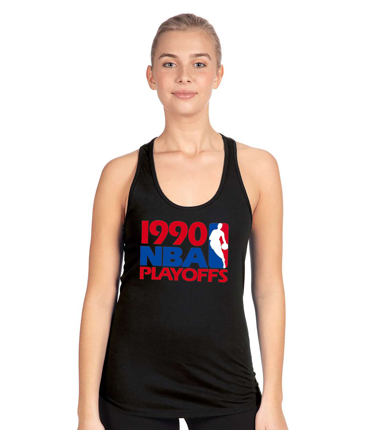 1990 NBA Playoffs NBA Basketball Logo Symbol Emblem Customized Design on Women's Racerback Tank Top
