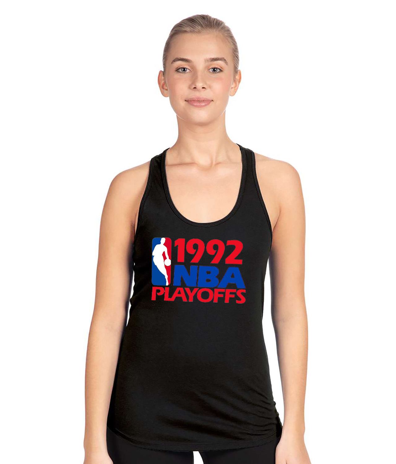 1992 NBA Playoffs NBA Basketball Logo Symbol Emblem Customized Design on Women's Racerback Tank Top