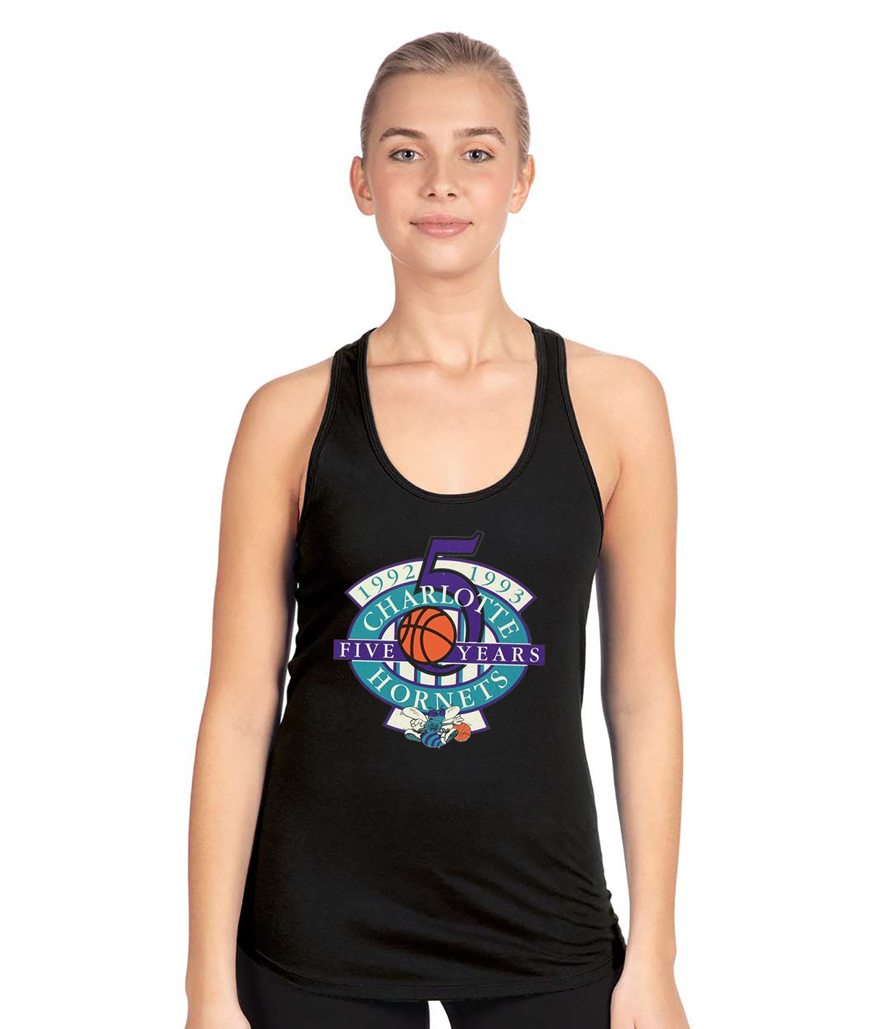 Charlotte Hornets 5th Anniversary NBA Basketball Logo Symbol Emblem Customized Design on Women's Racerback Tank Top