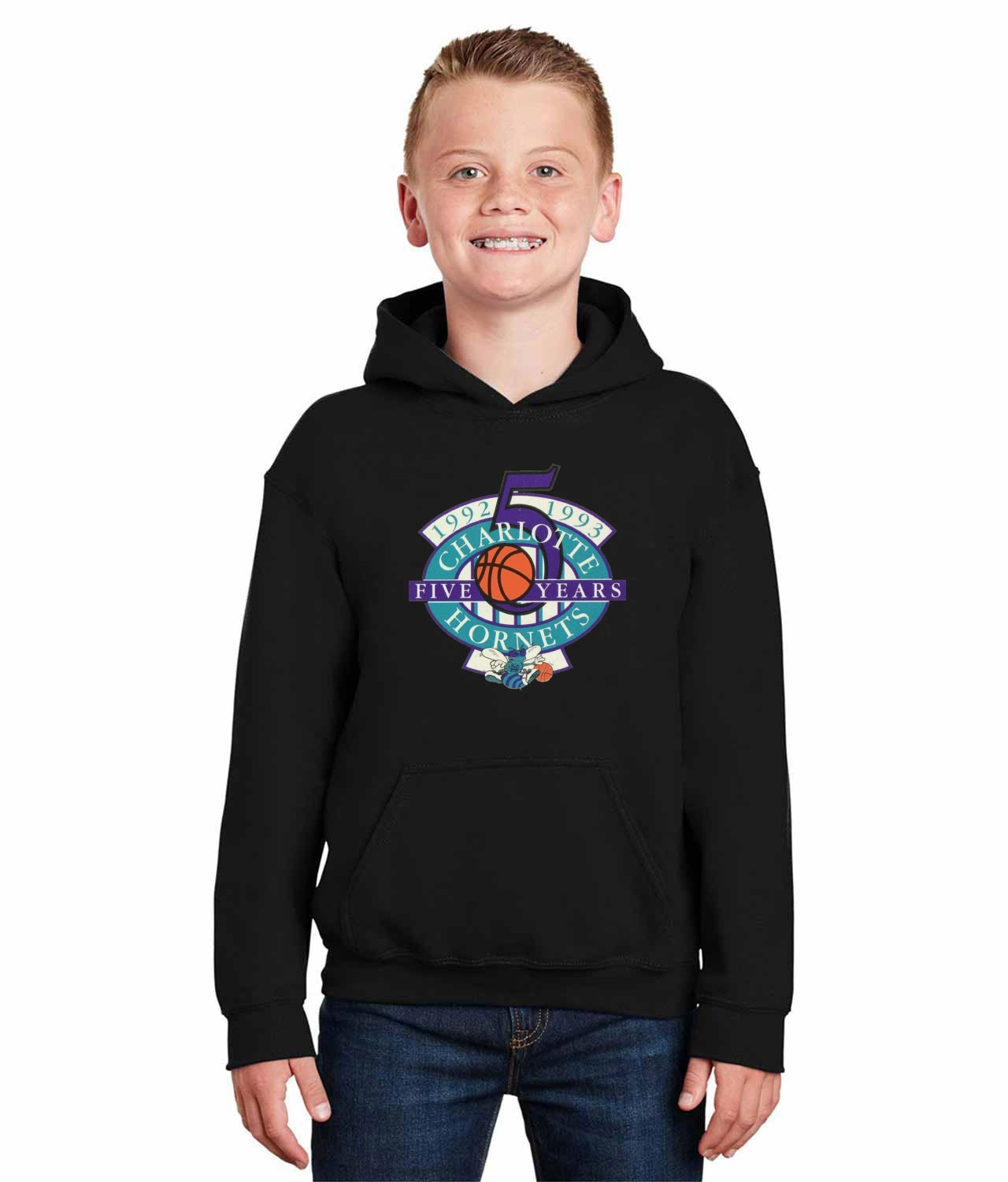 Charlotte Hornets 5th Anniversary NBA Basketball Logo Symbol Emblem Customized Design on Youth Hoodie