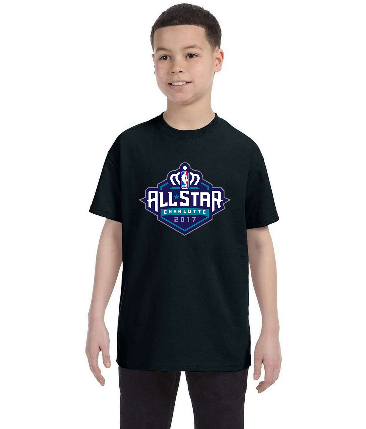 2017 NBA All-Star Game Charlotte, NC NBA Basketball Logo Symbol Emblem Customized Design on Youth T-Shirt Tee