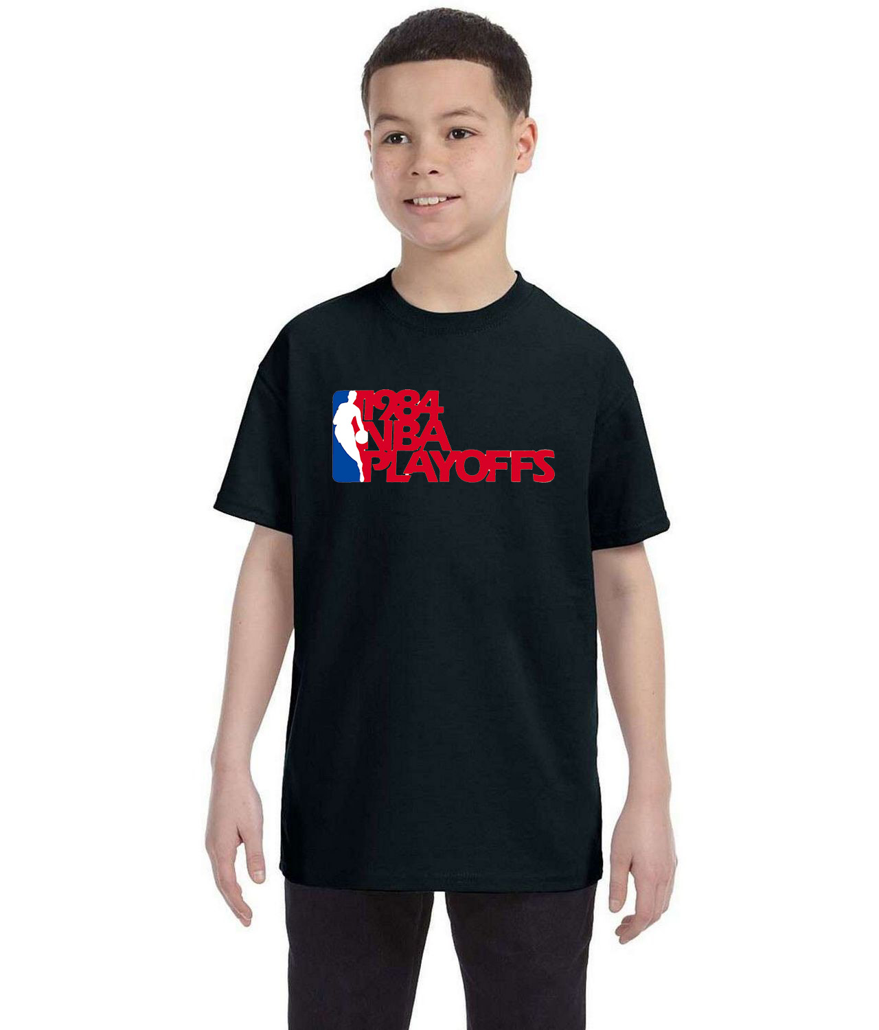 1984 NBA Playoffs NBA Basketball Logo Symbol Emblem Customized Design on Youth T-Shirt Tee