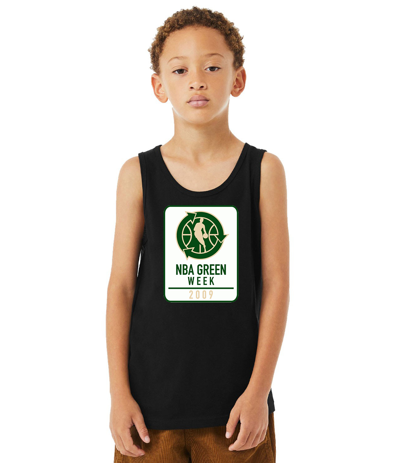 National Basketball Association NBA Green Week 2009 Special Event NBA Basketball Logo Symbol Emblem Customized Design on Youth Tank Top