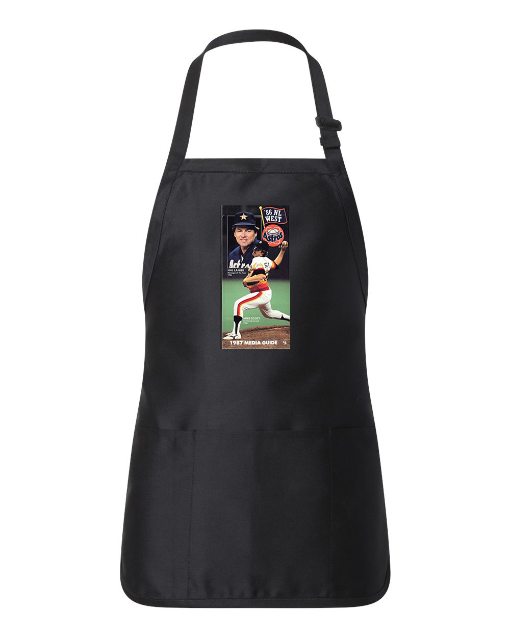 1987 Houston Astros Media Guide, Mike Scott and Hal Lanier National League (NL) Baseball Logo Customized Design on Full-Length Apron with Pouch Pocket