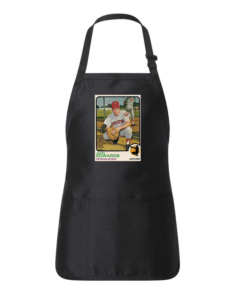 1972 Houston Astros John Edwards Photo Baseball Logo Customized Design on Full-Length Apron with Pouch Pocket