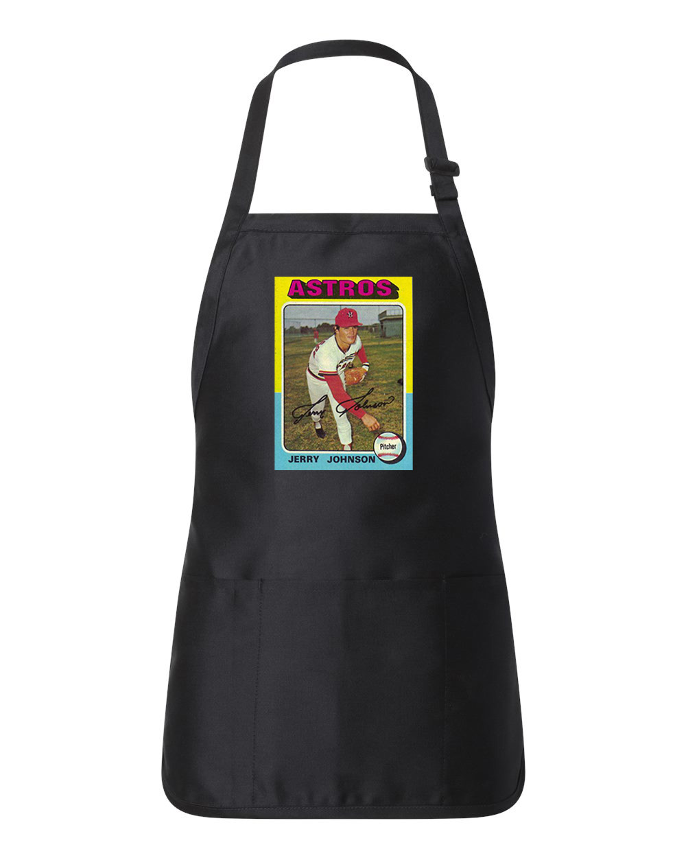 1974 Jerry Johnson Houston Astros Photo Baseball Logo Customized Design on Full-Length Apron with Pouch Pocket