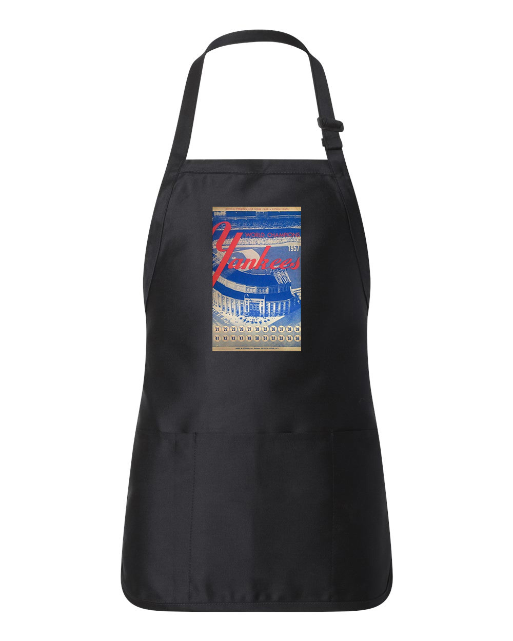 1957 New York Yankees Yankee Stadium Program Baseball Logo Customized Design on Full-Length Apron with Pouch Pocket
