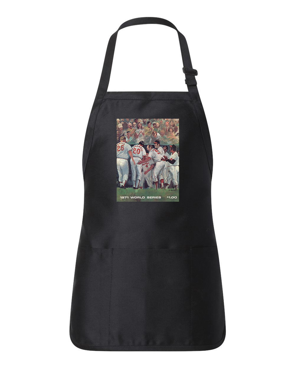 1971 World Series Program - Baltimore Orioles Baseball Logo Customized Design on Full-Length Apron with Pouch Pocket