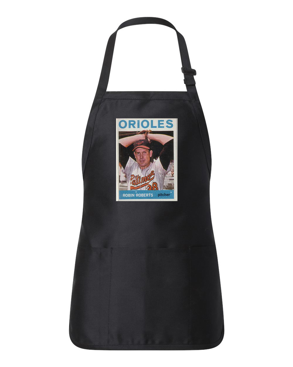 1964 Baltimore Orioles Robin Roberts Photo Baseball Logo Customized Design on Full-Length Apron with Pouch Pocket