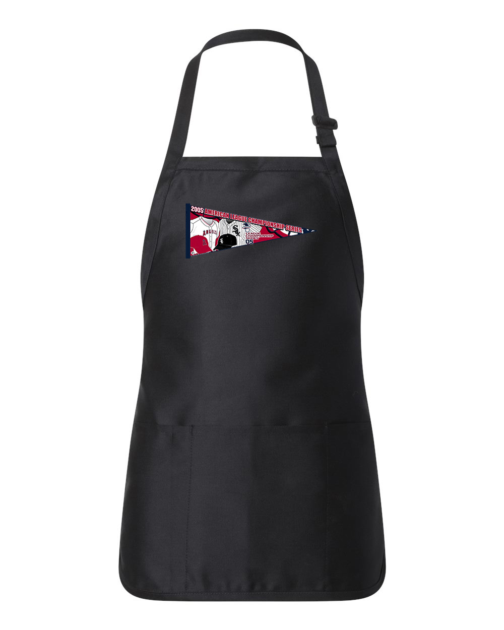 ALCS 2005 ALCS Chicago White Sox Vs. Los Angeles Angels Of Anaheim Baseball Logo Customized Design on Full-Length Apron with Pouch Pocket