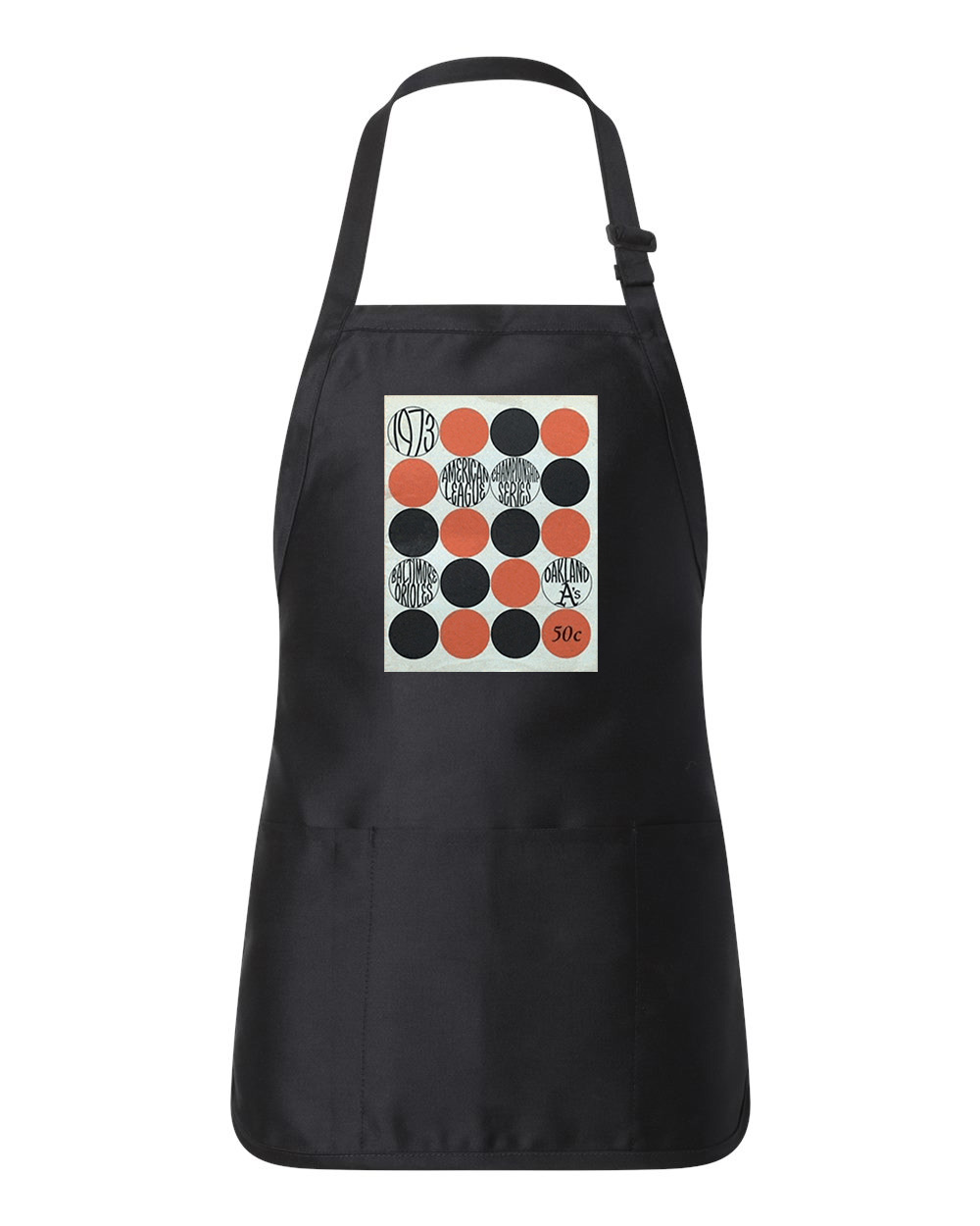 ALCS 1973 Program- Oakland Athletics vs Baltimore Orioles Baseball Logo Customized Design on Full-Length Apron with Pouch Pocket
