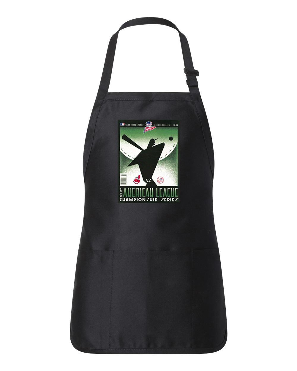 ALCS 1998 Program - New York Yankees vs Cleveland Indians Baseball Logo Customized Design on Full-Length Apron with Pouch Pocket