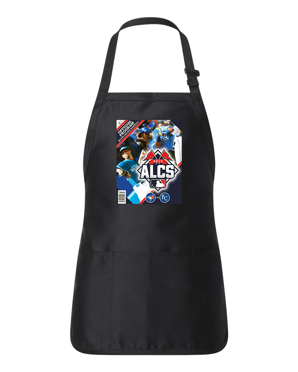 2015 ALCS Program Cover - Kansas City Royals Vs Toronto Blue Jays Baseball Logo Customized Design on Full-Length Apron with Pouch Pocket
