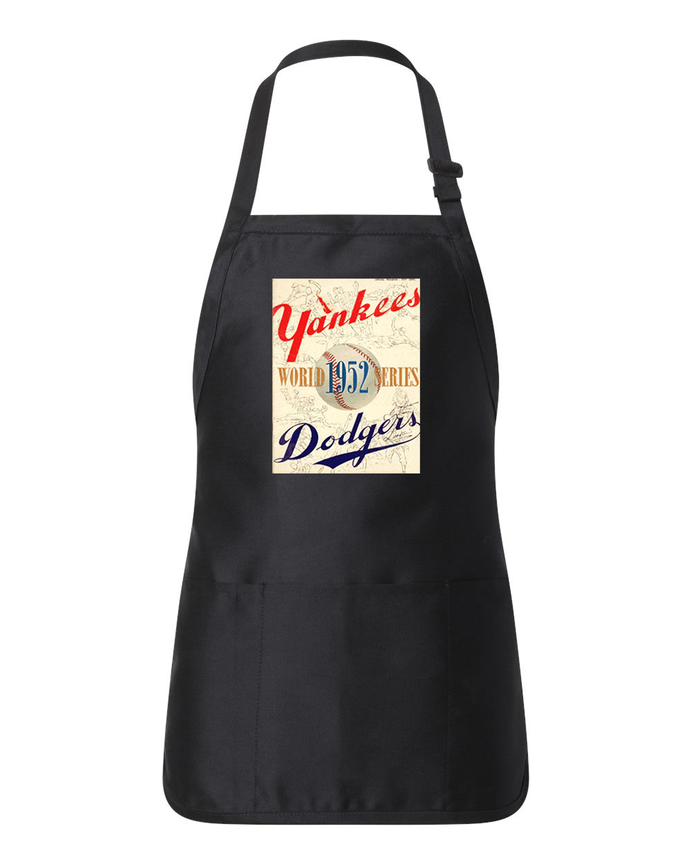 MLB World Series Program 1952 New York Yankees vs. Brooklyn Dodgers Baseball Logo Customized Design on Full-Length Apron with Pouch Pocket