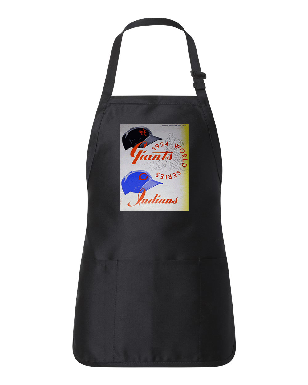 MLB World Series Program 1954 Cleveland Indians vs. New York Giants Baseball Logo Customized Design on Full-Length Apron with Pouch Pocket