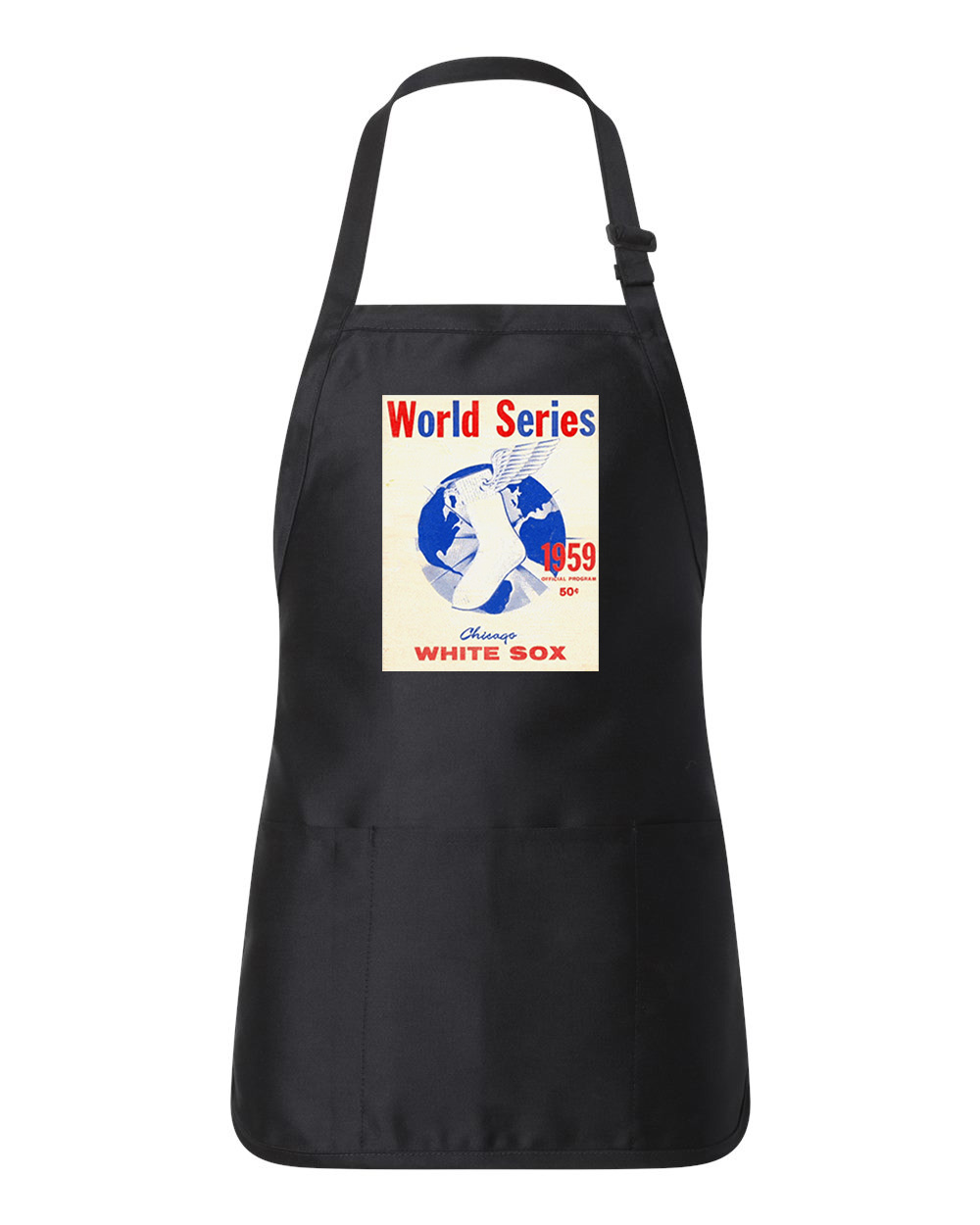 MLB World Series Program 1959 Chicago White Sox vs. Los Angeles Dodgers Baseball Logo Customized Design on Full-Length Apron with Pouch Pocket