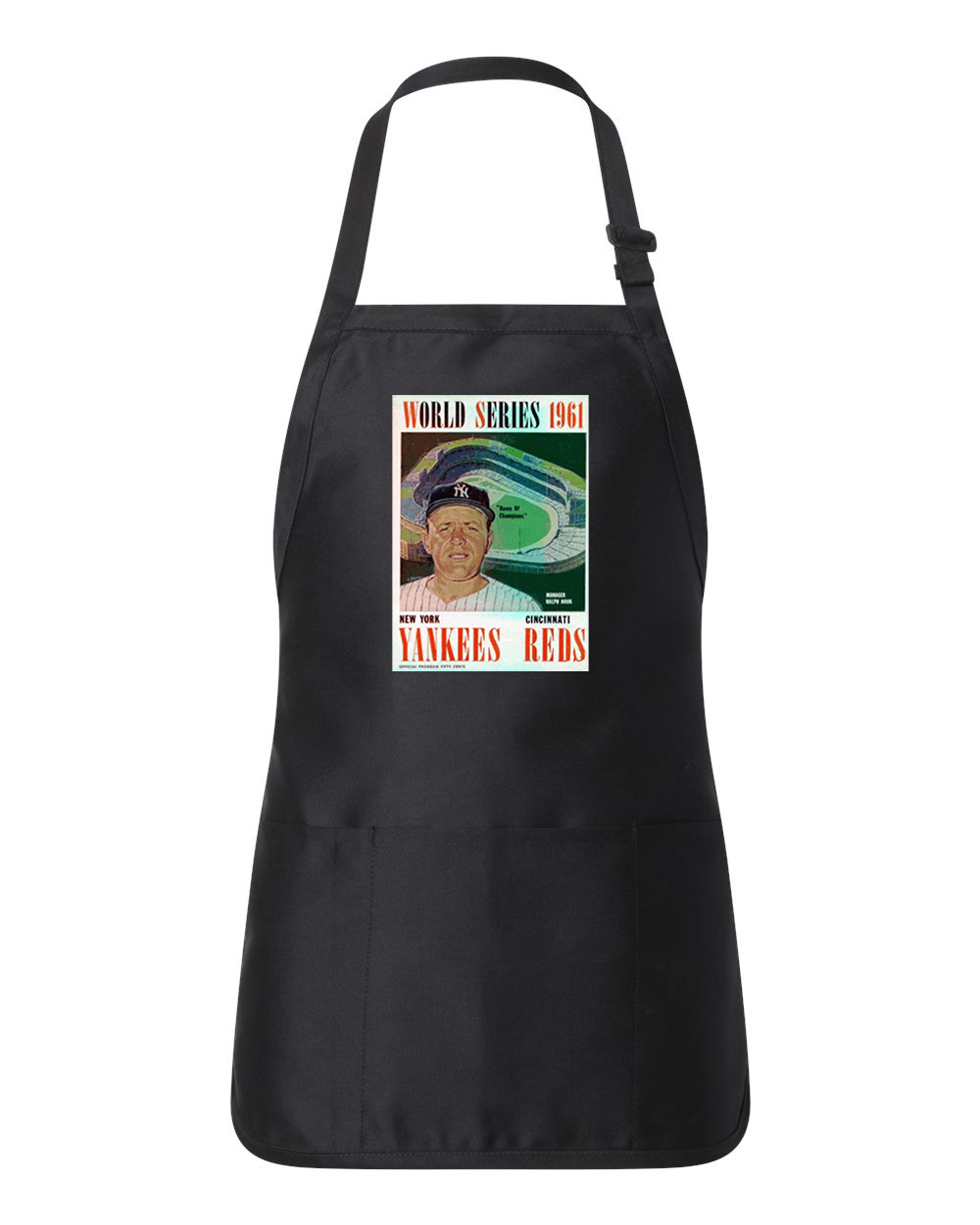 MLB World Series Program 1961 New York Yankees vs. St Louis Cardinals Baseball Logo Customized Design on Full-Length Apron with Pouch Pocket