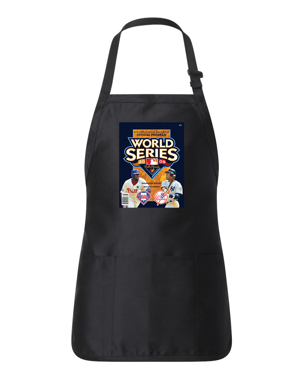 2009 MLB World Series Program - New York Yankees vs Philadelphia Phillies Baseball Logo Customized Design on Full-Length Apron with Pouch Pocket