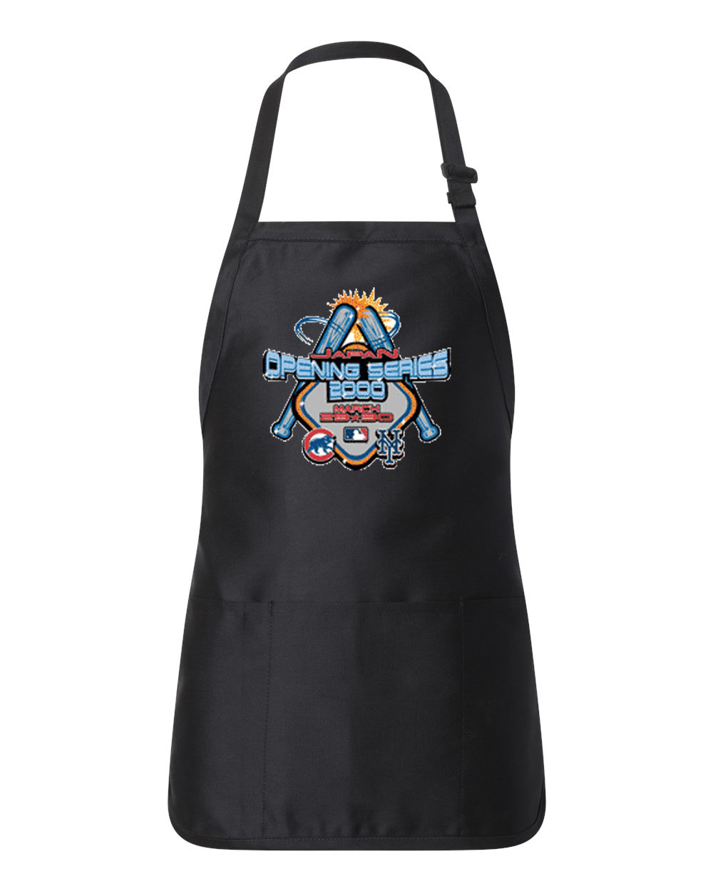 2000 MLB Opening Series - Chicago Cubs Vs New York Mets Tokyo Japan Baseball Logo Customized Design on Full-Length Apron with Pouch Pocket
