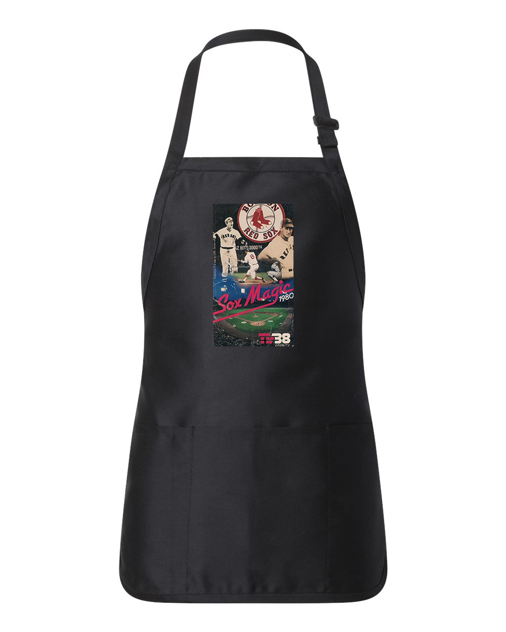 Boston Red Sox Pocket Schedule 1980 Baseball Logo Customized Design on Full-Length Apron with Pouch Pocket
