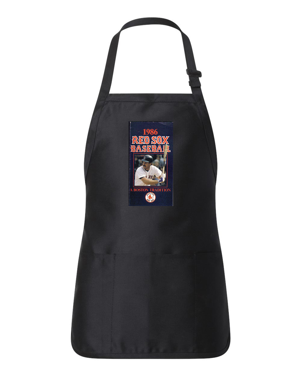 Boston Red Sox Pocket Schedule 1986 Baseball Logo Customized Design on Full-Length Apron with Pouch Pocket