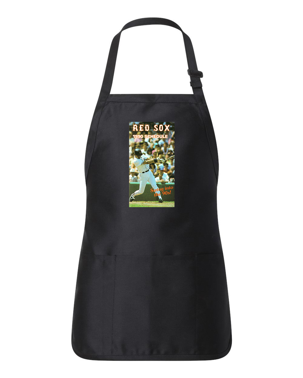 Boston Red Sox Pocket Schedule 1990 Baseball Logo Customized Design on Full-Length Apron with Pouch Pocket