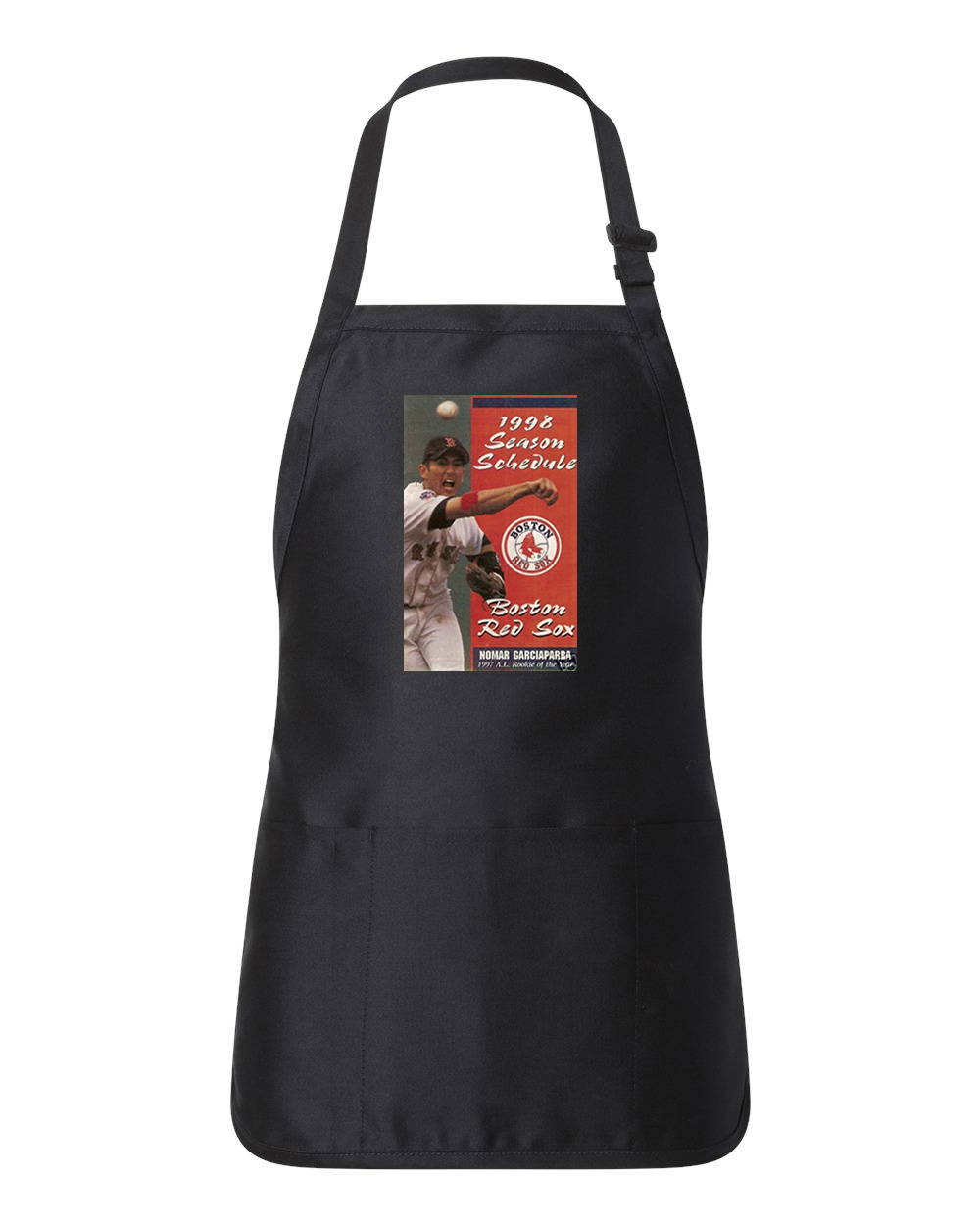 Boston Red Sox Pocket Schedule 1998 Baseball Logo Customized Design on Full-Length Apron with Pouch Pocket