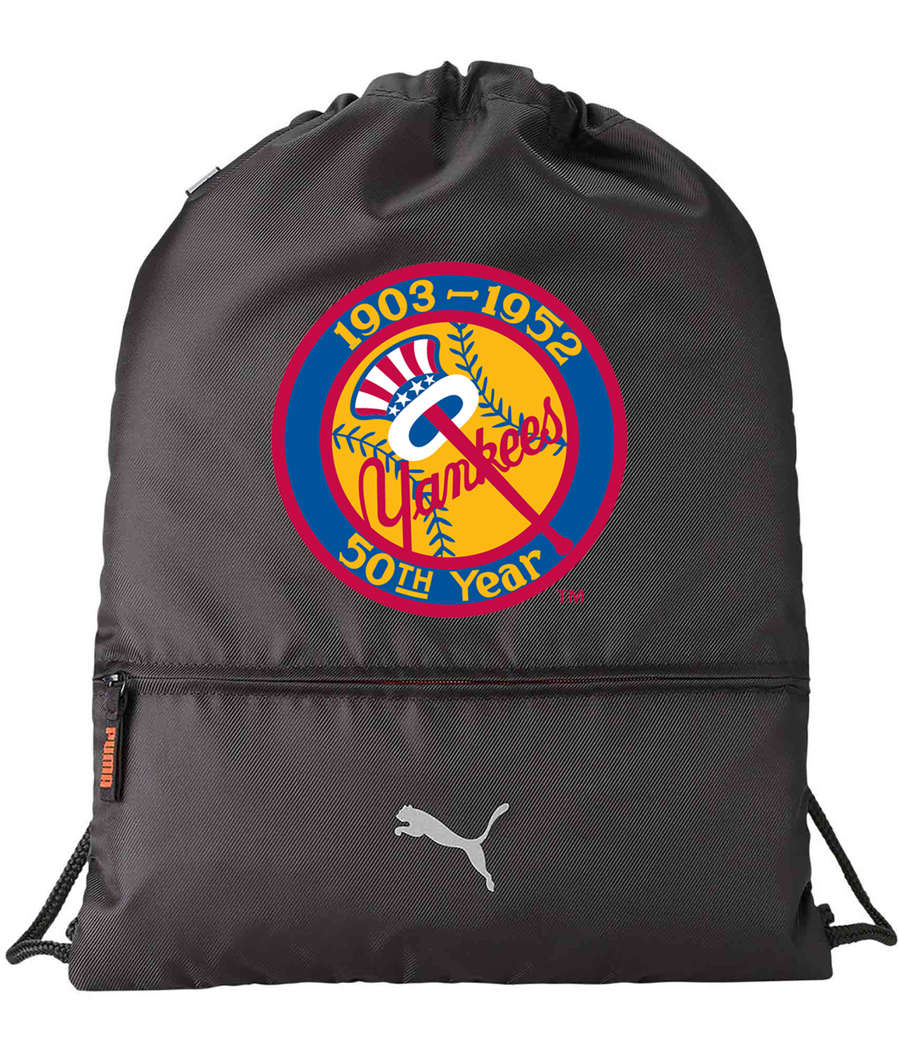 50th Anniversary Of The New York Yankees Patch Baseball Logo Symbol Emblem Customized Design on Lightweight Drawstring Backpack Bag