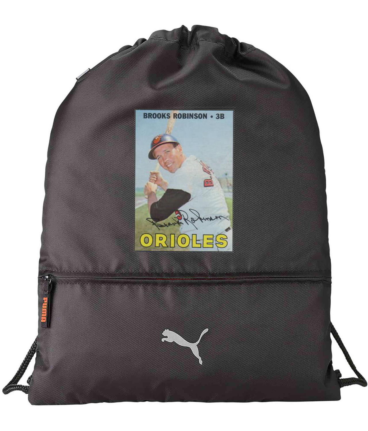 1967 Baltimore Orioles Brooks Robinson Photo Baseball Logo Symbol Emblem Customized Design on Lightweight Drawstring Backpack Bag