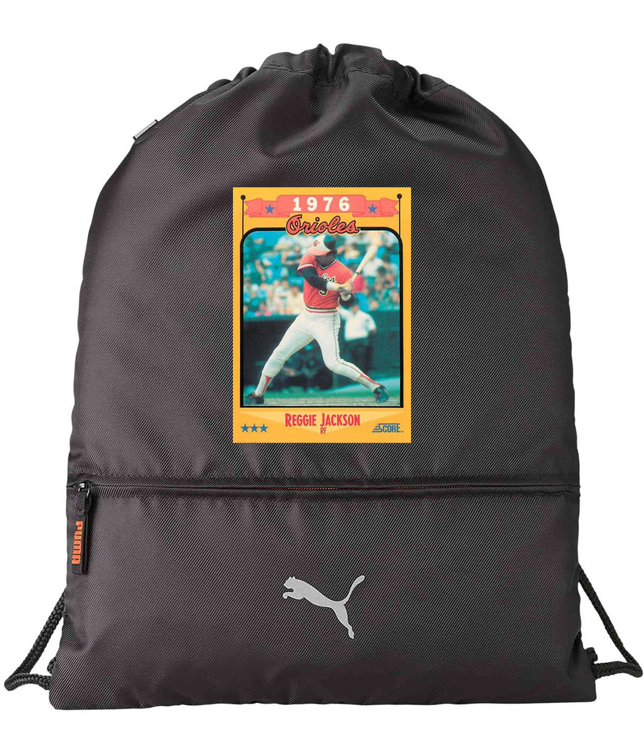 1976 Baltimore Orioles Reggie Jackson RF Photo Baseball Logo Symbol Emblem Customized Design on Lightweight Drawstring Backpack Bag