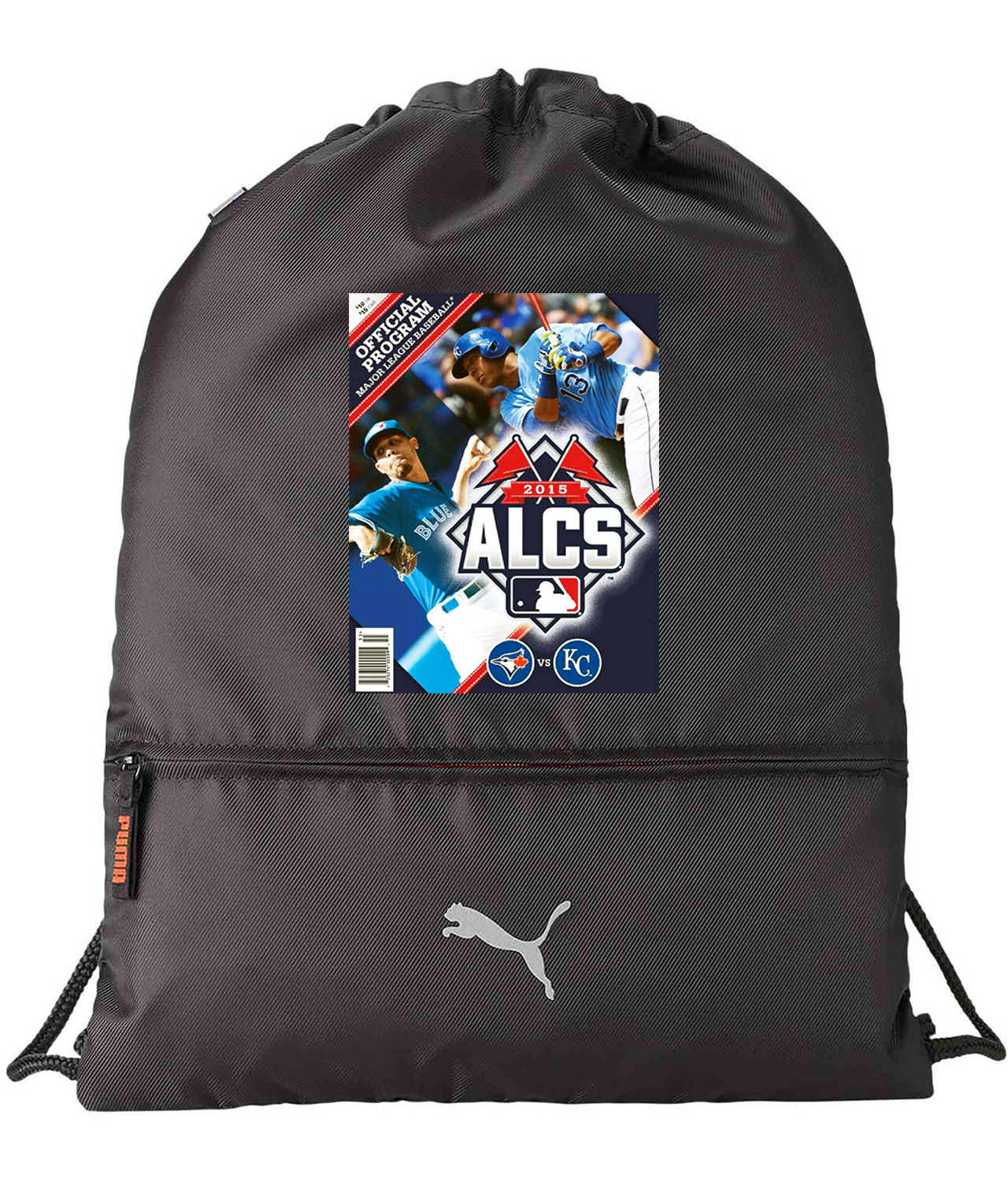 2015 ALCS Program Cover - Kansas City Royals Vs Toronto Blue Jays Baseball Logo Emblem Customized Design on Lightweight Drawstring Backpack Bag