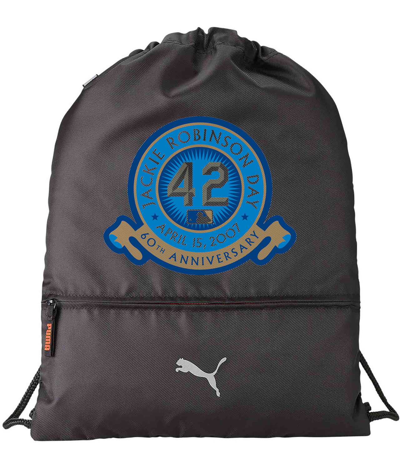 Major League Baseball Jackie Robinson Day 60th Anniversary 2007 Logo Symbol Emblem Customized Design on Lightweight Drawstring Backpack Bag